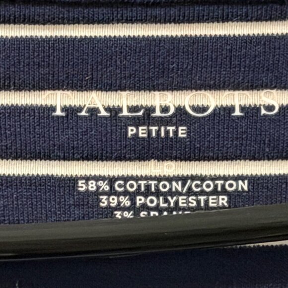 Talbots shirt Sz PL Navy & White Striped Long Sleeve Top Cotton Blend - Picture 2 of 12